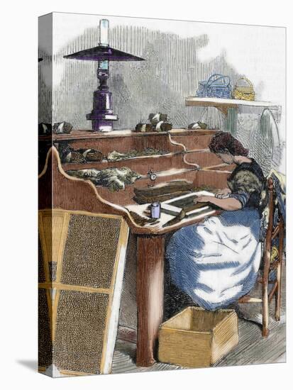 The Snuff Industry, Woman Rolling Cigars, France, 1885-Prisma Archivo-Premier Image Canvas