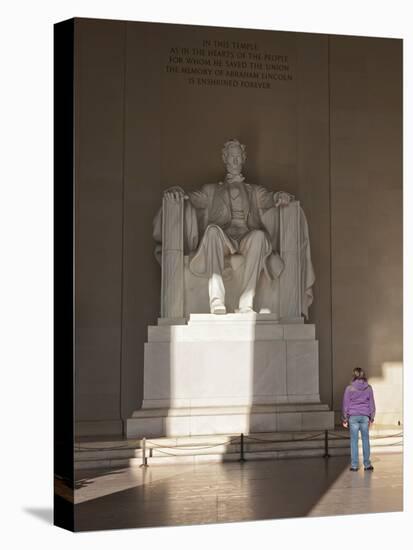 The Statue of Lincoln in the Lincoln Memorial Being Admired by a Young Girl, Washington D.C., USA-Mark Chivers-Premier Image Canvas