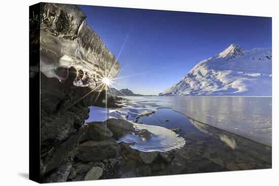 The Sun Shining Through Icicles on the Shores of Lake Bianco, Canton of Graubunden. Engadine-ClickAlps-Premier Image Canvas