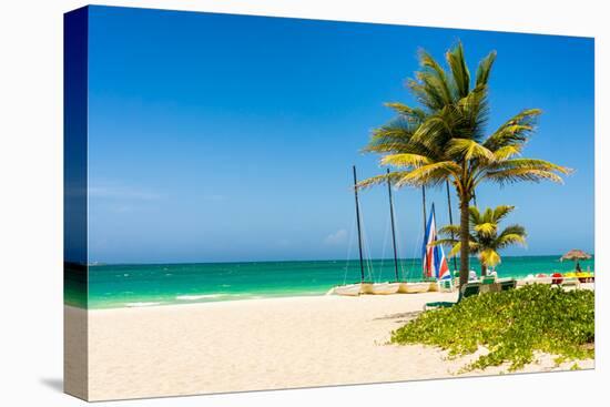 The Tropical Beach of Varadero in Cuba with Coconut Palms and Colorful Sailing Boats-Kamira-Premier Image Canvas