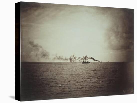 The Tugboat, Black and White Image Showing a Small Boat with Three Masts on the Water-Gustave Le Gray-Premier Image Canvas