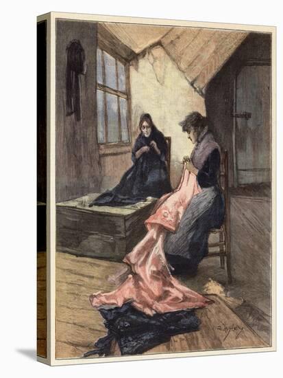 The Two Women Took up their Work Again (Colour Litho)-Dudley Hardy-Premier Image Canvas