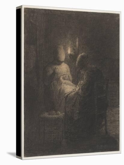 The Vigil (Women Sewing) (Charcoal on Paper)-Jean-Francois Millet-Premier Image Canvas