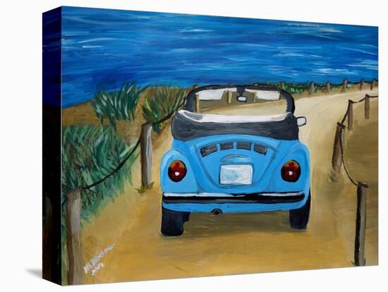 The VW Bug Series - The Blue Volkswagen Bug at the Beach-Martina Bleichner-Stretched Canvas