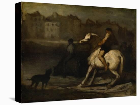 The Watering Place, Bank of the Seine, C.1855 (Oil on Board)-Honore Daumier-Premier Image Canvas