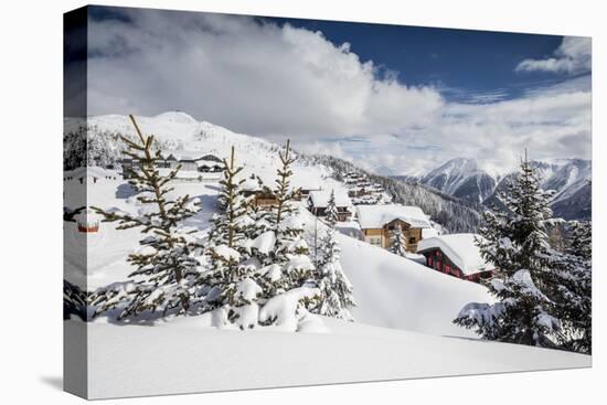 The Winter Sun Shines on the Snowy Mountain Huts and Woods, Bettmeralp, District of Raron-Roberto Moiola-Premier Image Canvas