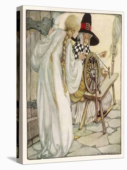 The Witch Shows Sleeping Beauty the Spinning Wheel-Anne Anderson-Stretched Canvas