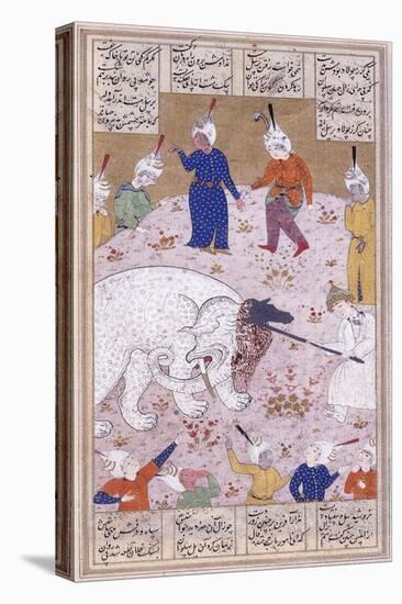 The Young Rustem Slaying the White Elephant, C.1545 (Gouache with Gold Paint on Paper)-null-Premier Image Canvas