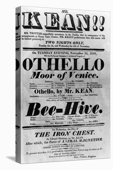 Theatre Bill Advertising Perfomances of Mr. Kean, 1818 (Printed Paper)-English-Premier Image Canvas