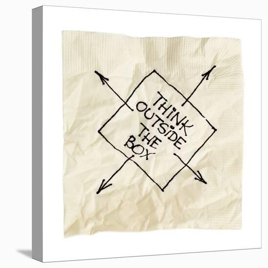 Think Outside The Box - Black Pen Drawing On An Isolated Cocktail Napkin-PixelsAway-Stretched Canvas
