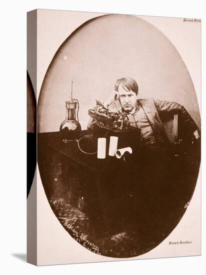 Thomas A. Edison Sitting by His Improved Machine, 1889-null-Premier Image Canvas