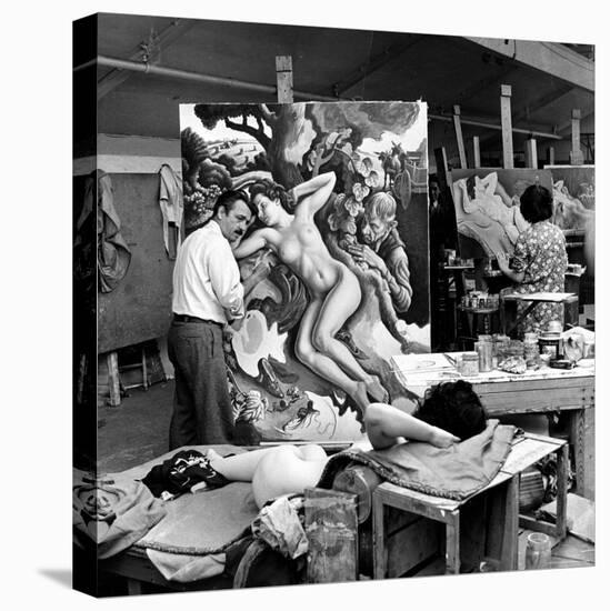 Thomas Hart Benton Working on His Painting "Rape of Persephone" in His Studio Using Live Nude Model-Alfred Eisenstaedt-Premier Image Canvas