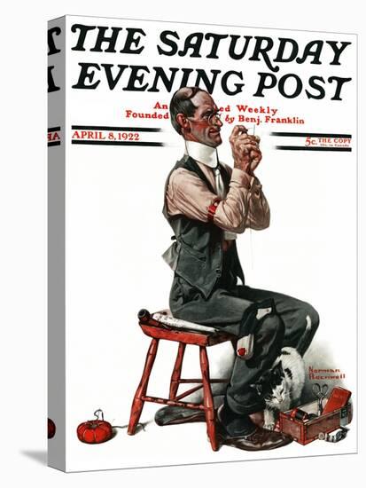 "Threading the Needle" Saturday Evening Post Cover, April 8,1922-Norman Rockwell-Premier Image Canvas