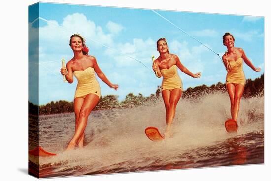 Three Bathing Beauties Waterskiing-null-Stretched Canvas