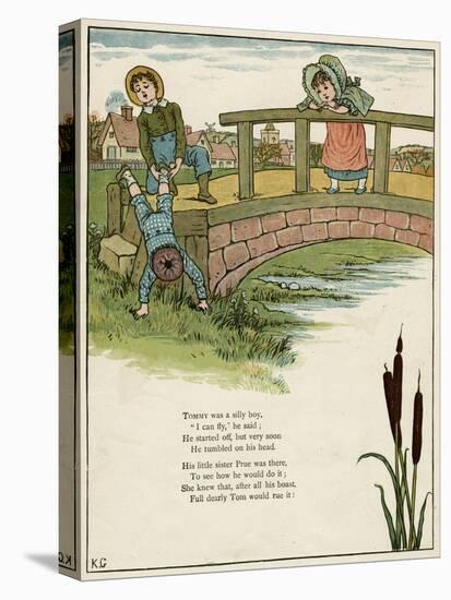 Three Children Playing on a Bridge-Kate Greenaway-Stretched Canvas