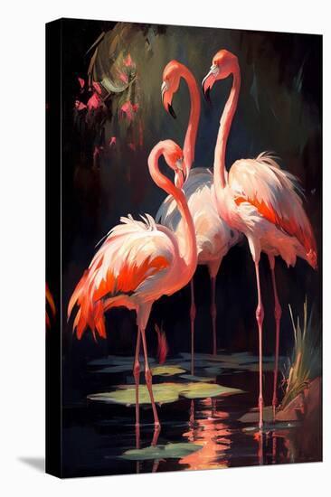 Three Flamingos-Vivienne Dupont-Stretched Canvas