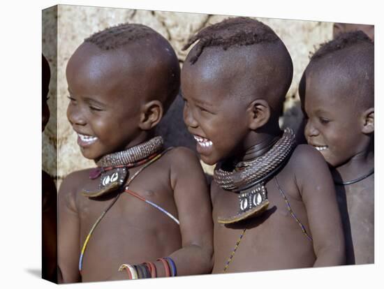 Three Happy Himba Children Enjoy Watching a Dance, Namibia-Nigel Pavitt-Premier Image Canvas