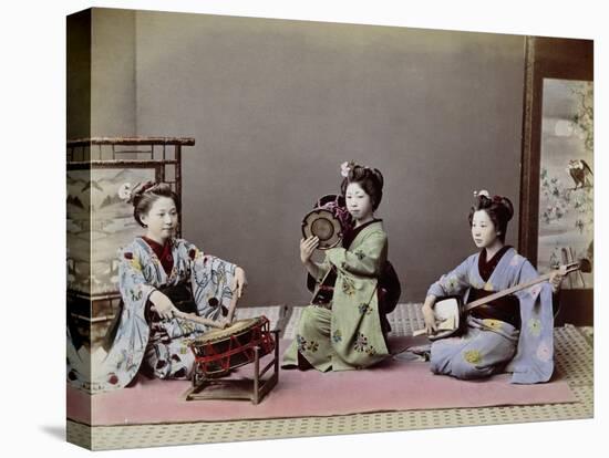 Three Japanese Girls Playing Traditional Japanese Instruments-null-Premier Image Canvas