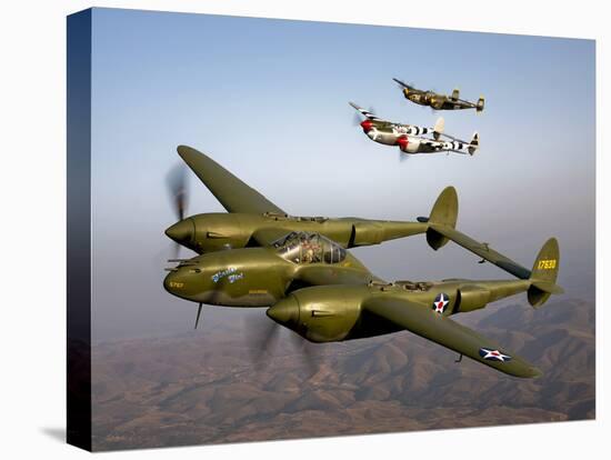 Three Lockheed P-38 Lightnings in Flight-Stocktrek Images-Premier Image Canvas
