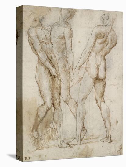 Three Nude Bearers (Pen and Brown Ink over Grey Chalk Outlines with Red Chalk on White Paper)-Raphael-Premier Image Canvas