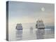 Three Old Ships Sailing in the Ocean under a Full Moon-null-Stretched Canvas