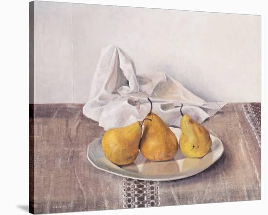 Three Pears On a Plate-Arthur Easton-Stretched Canvas