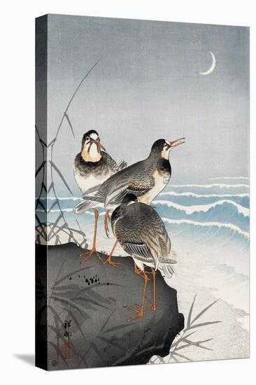 Three Plovers, Waves and Crescent Moon-Koson Ohara-Premier Image Canvas