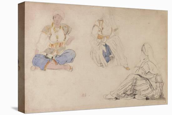 Three Studies of a Seated Moroccan Girl (Black Lead & W/C on Paper)-Ferdinand Victor Eugene Delacroix-Premier Image Canvas