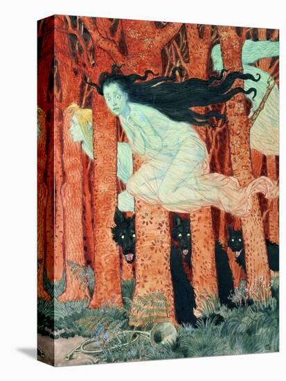 Three Women and Three Wolves (W/C)-Eugene Grasset-Premier Image Canvas