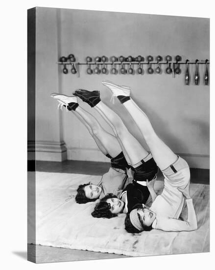 Three Women Exercising-null-Stretched Canvas