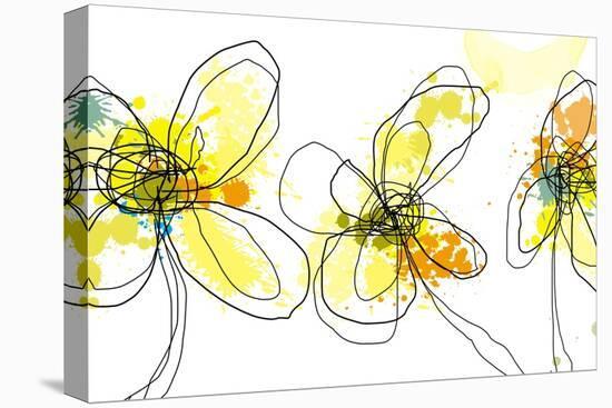 Three Yellow Flowers-Jan Weiss-Stretched Canvas
