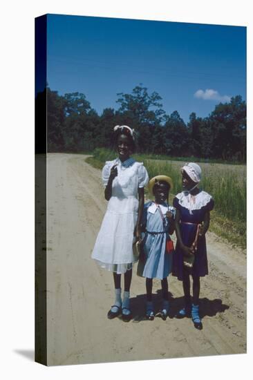 Three Young Girls in Collared Dresses, Edisto Island, South Carolina, 1956-Walter Sanders-Premier Image Canvas