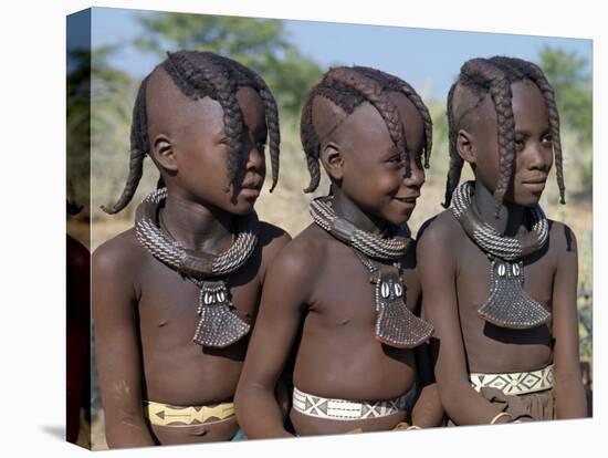 Three Young Girls, their Bodies Lightly Smeared with Red Ochre Mixture, Namibia-Nigel Pavitt-Premier Image Canvas