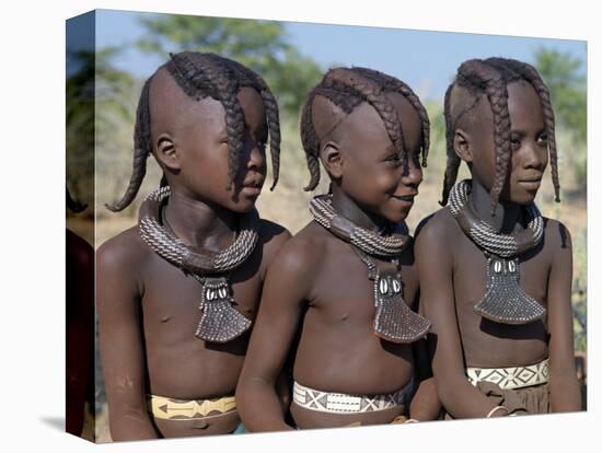 Three Young Girls, their Bodies Lightly Smeared with Red Ochre Mixture, Namibia-Nigel Pavitt-Premier Image Canvas