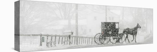 Through a Driving Snow Storm, an Amish Buggy Travels Along a Road in Parkman, Ohio-null-Premier Image Canvas