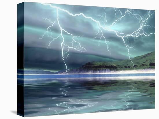 Thunderclouds And Lightning Move Over the Mountains And a Nearby Lake-Stocktrek Images-Premier Image Canvas