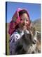Tibetan Girl Holding Sheep in the Meadow, East Himalayas, Tibet, China-Keren Su-Premier Image Canvas