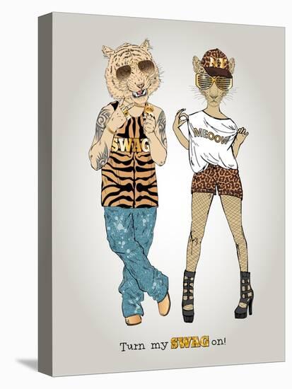 Tiger and Leopard in Swag Style-Olga Angellos-Stretched Canvas