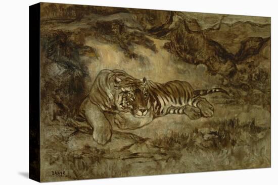 Tiger at Rest, C.1850-70 (Oil on Paper Mounted on Canvas)-Antoine Louis Barye-Premier Image Canvas