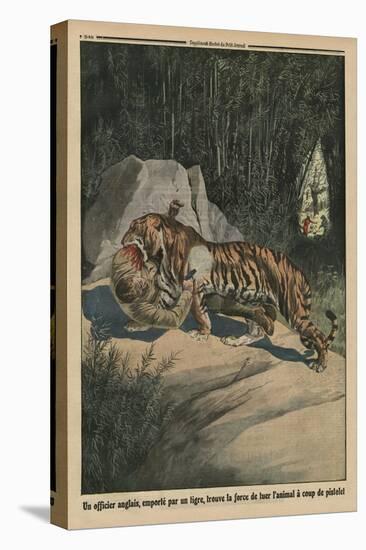 Tiger Attacking a British Officer, Back Cover Illustration from 'Le Petit Journal'-French-Premier Image Canvas