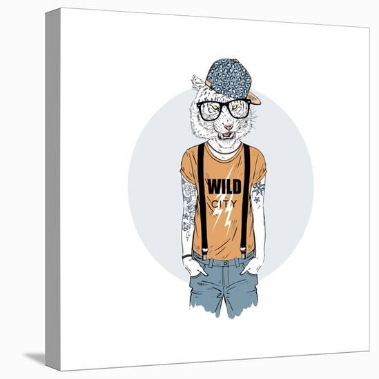 Tiger Hipster Dressed up in Cool T-Shirt-Olga_Angelloz-Stretched Canvas