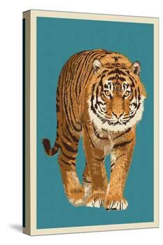 Tiger - Letterpress-Lantern Press-Stretched Canvas