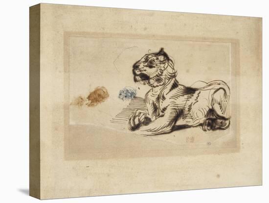 Tigre couché, de profil à droite-Eugene Delacroix-Premier Image Canvas