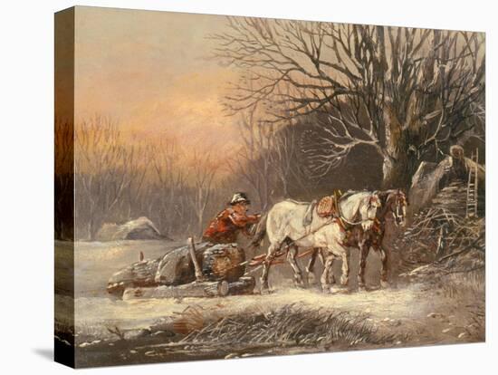 Timber Sledge in Winter, 19Th Century (Oil on Canvas)-German School-Premier Image Canvas