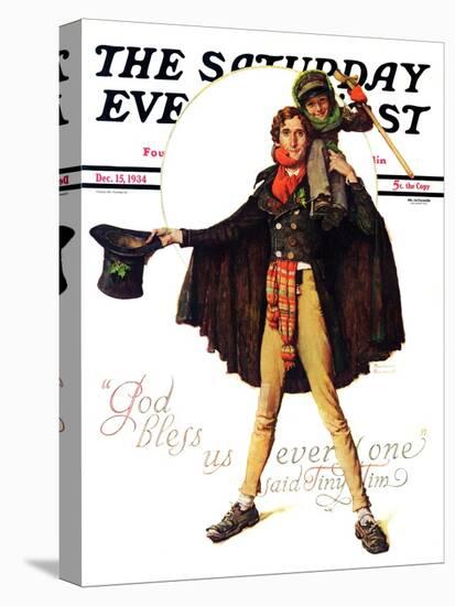 "Tiny Tim" or "God Bless Us Everyone" Saturday Evening Post Cover, December 15,1934-Norman Rockwell-Premier Image Canvas