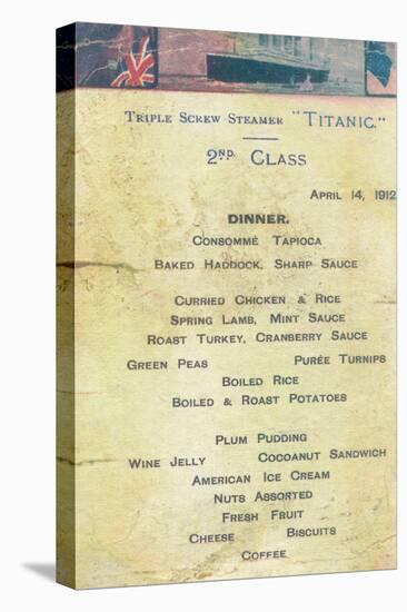 Titanic - 2nd Class Dinner Menu, 1912-null-Premier Image Canvas