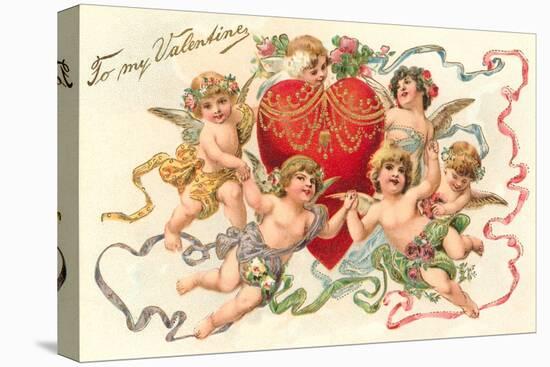 To My Valentine, Cupids around Heart-null-Stretched Canvas