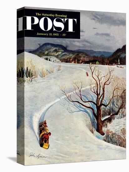 "Tobogganing" Saturday Evening Post Cover, January 22, 1955-John Clymer-Premier Image Canvas