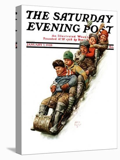 "Tobogganing," Saturday Evening Post Cover, January 7, 1928-Alan Foster-Premier Image Canvas