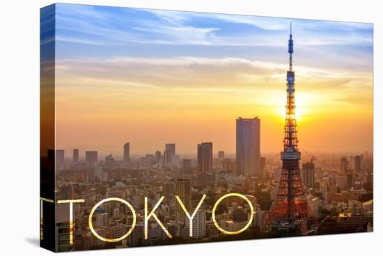 Tokyo, Japan - City View and Sunset-Lantern Press-Stretched Canvas